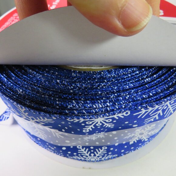 royal blue snowflake wired ribbon 2 1/2 inches wide 80 feet - Picture 2 of 4